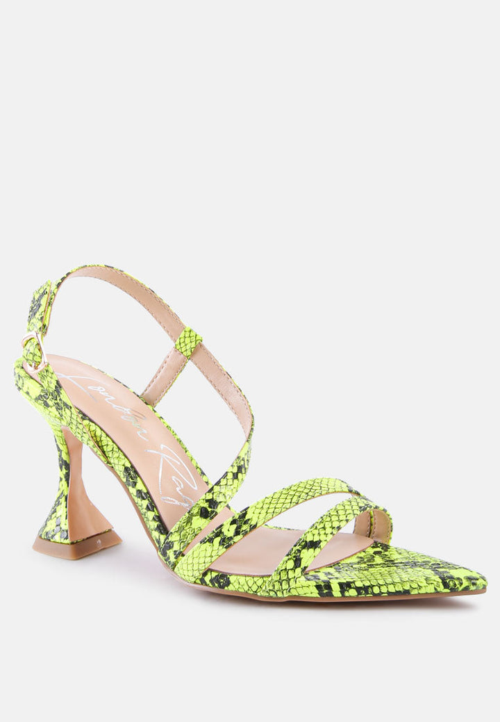 cherry tart snake print spool heel sandals by ruw#color_neon-yellow