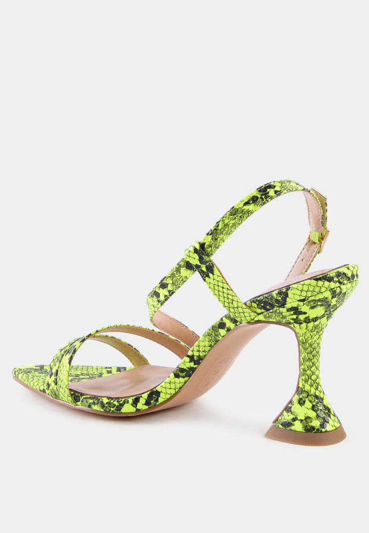 cherry tart snake print spool heel sandals by ruw#color_neon-yellow