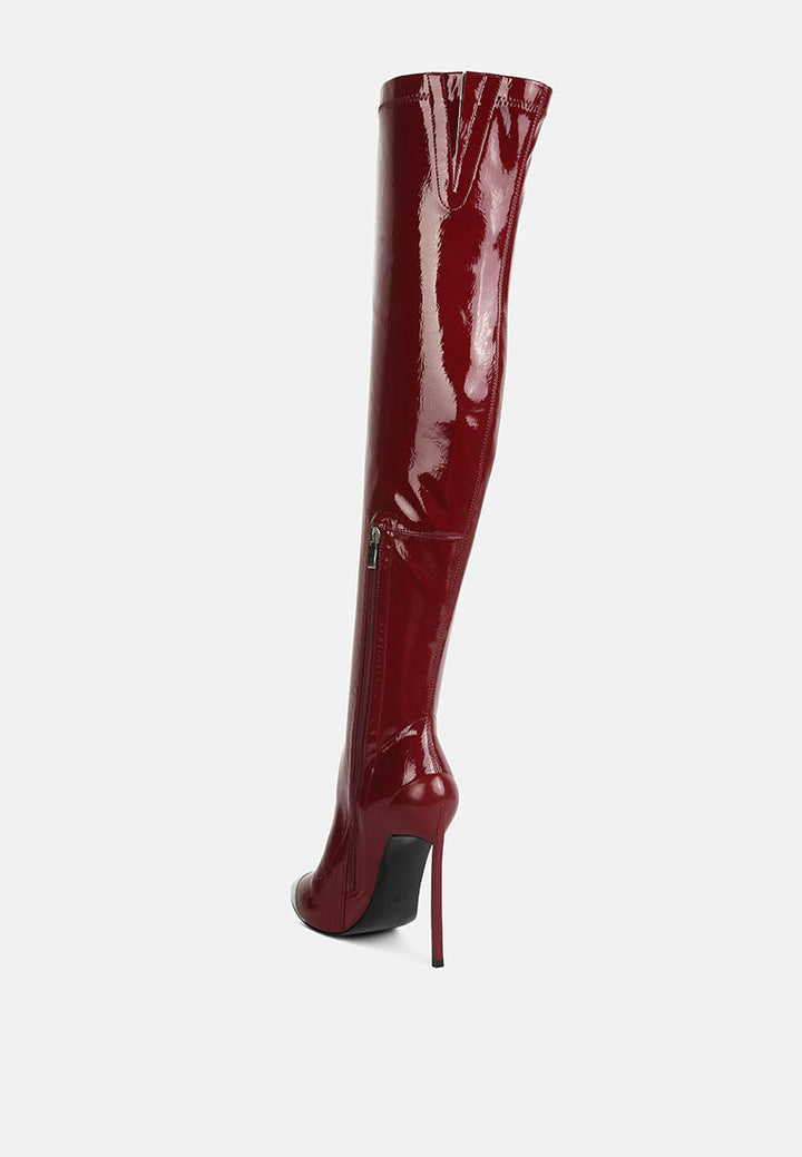 chimes high heel patent long boots by ruw#color_burgundy