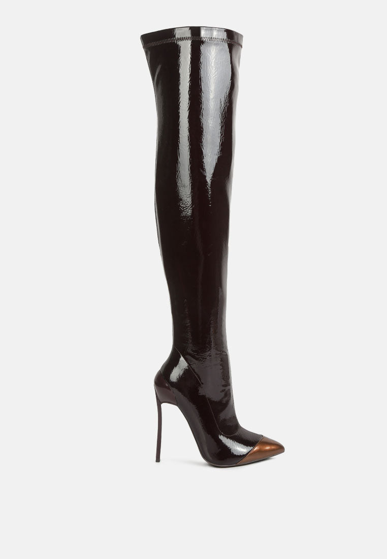 chimes high heel patent long boots by ruw#color_dark-brown