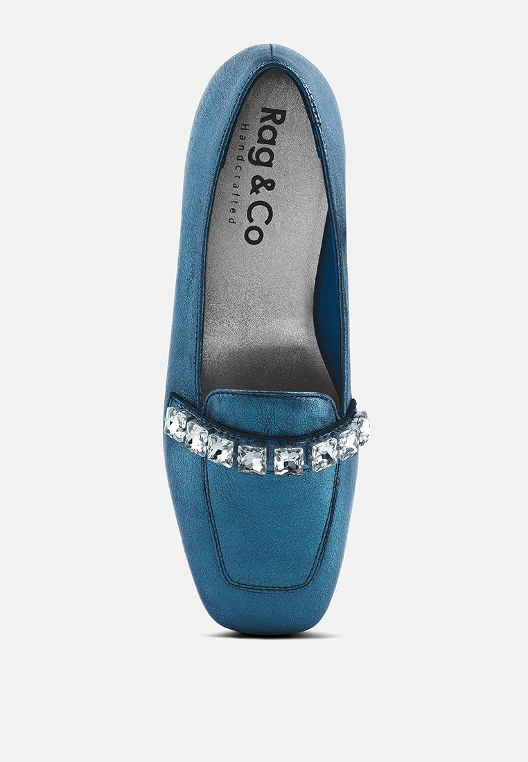 churros green metallic diamante leather loafers by ruw#color_blue