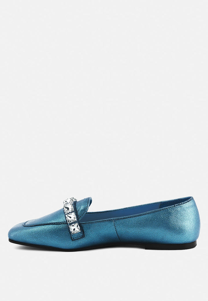 churros green metallic diamante leather loafers by ruw#color_blue