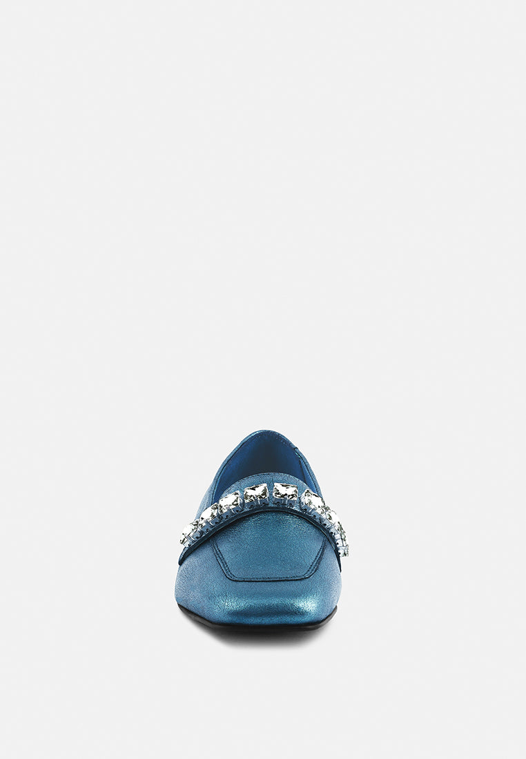 churros green metallic diamante leather loafers by ruw#color_blue