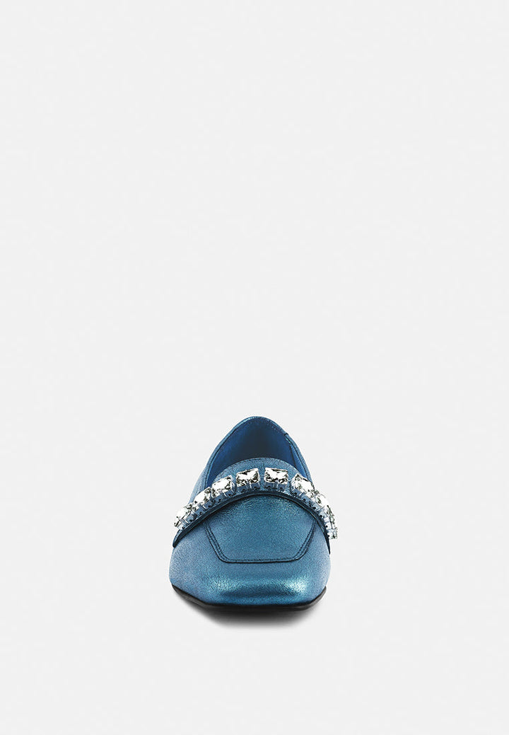 churros green metallic diamante leather loafers by ruw#color_blue