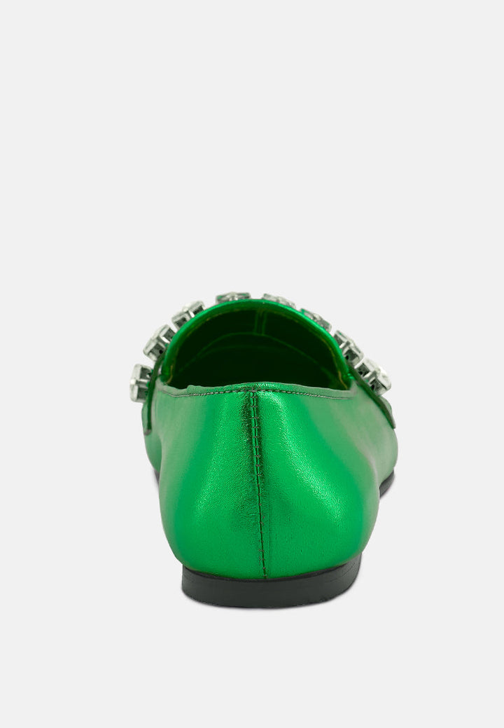 churros green metallic diamante leather loafers by ruw#color_green