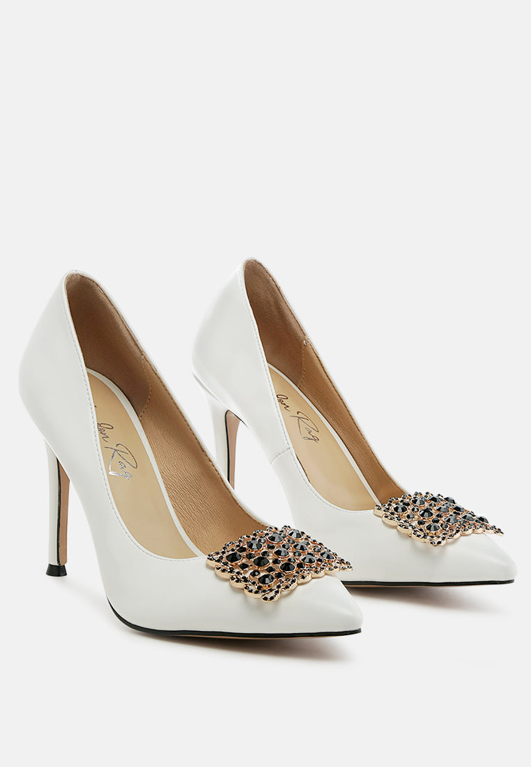 cirrus diamante embellished brooch pumps by ruw#color_white