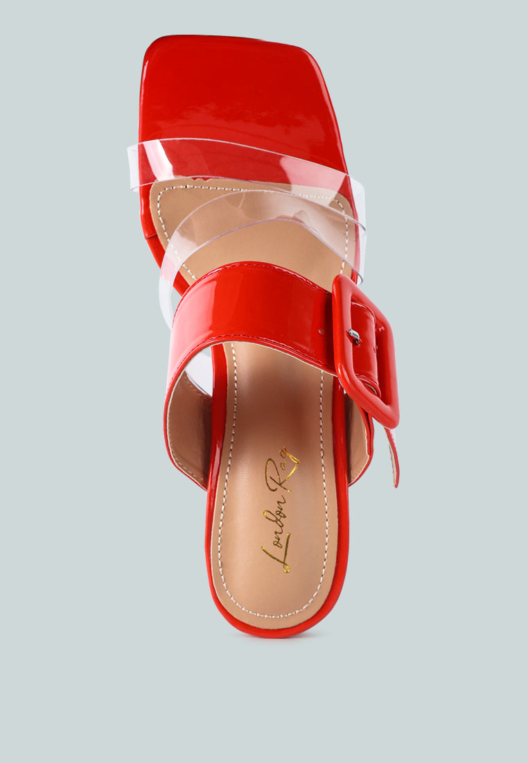 city girl buckle detail clear spool heel sandals by ruw#color_red