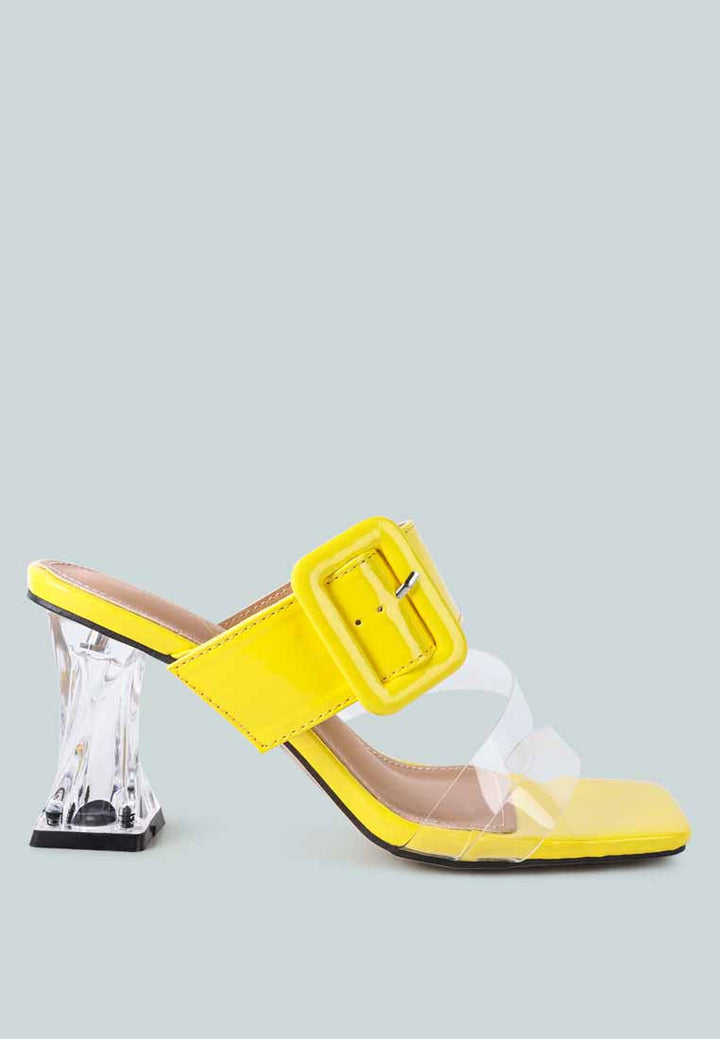 city girl buckle detail clear spool heel sandals by ruw#color_yellow