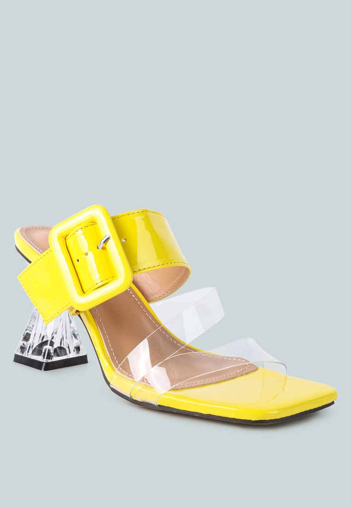 city girl buckle detail clear spool heel sandals by ruw#color_yellow