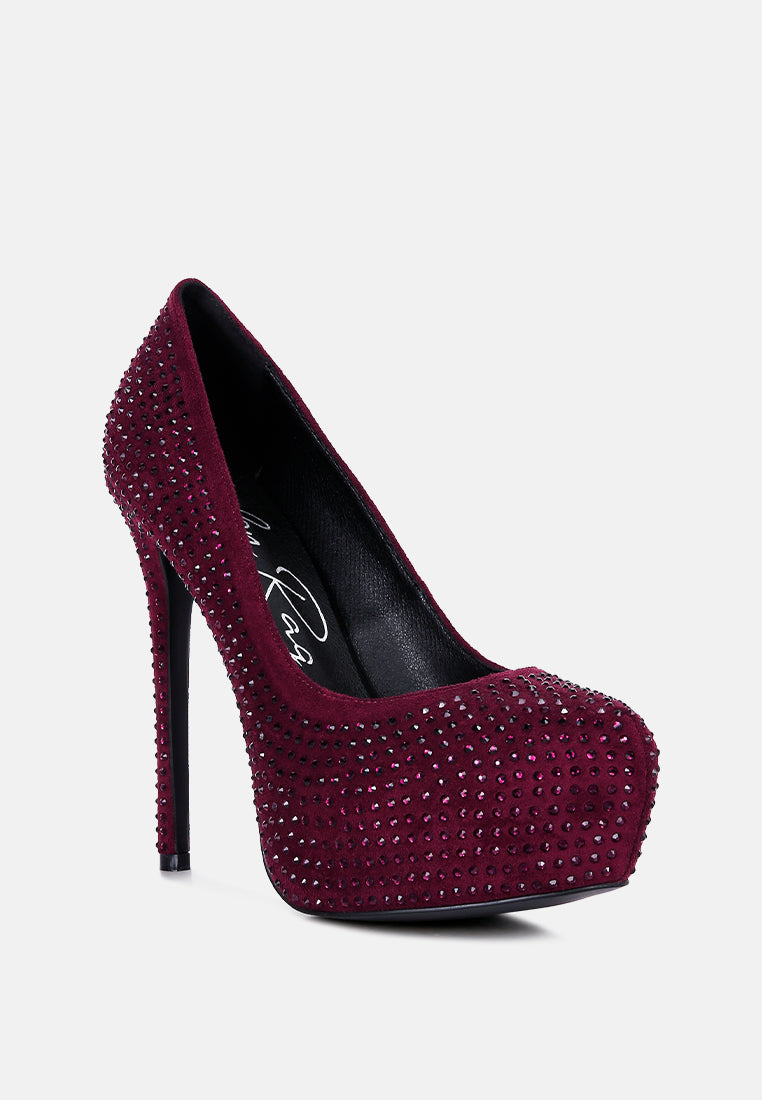 clarisse diamante faux suede high heeled pumps by ruw#color_burgundy