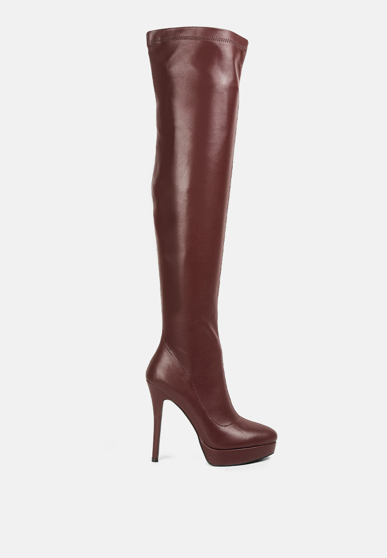 confetti stretch pu high heel long boots by ruw#color_burgundy