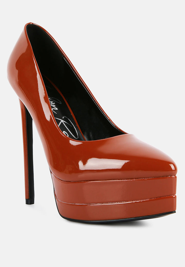 cuddles patent faux leather platform stiletto pumps by ruw#color_tan