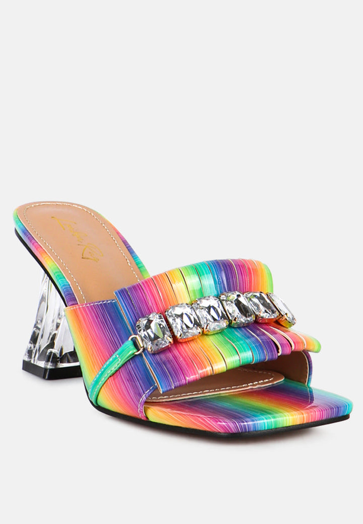 deeba diamante embellishment clear spool heel sandals by ruw#color_rainbow