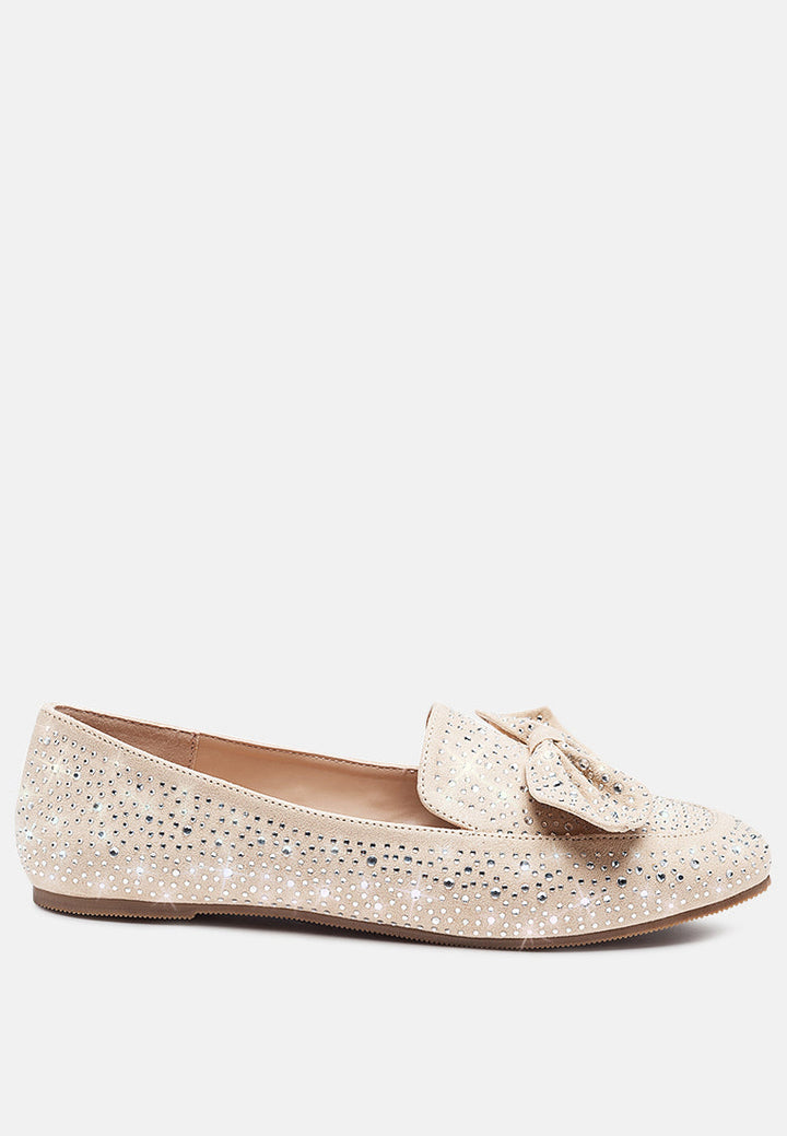 dewdrops embellished casual bow loafers by ruw#color_beige