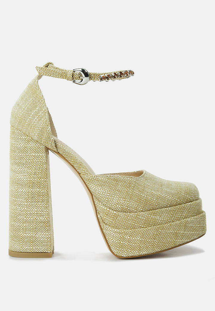 cosette diamanate embellished ankle strap high block heel sandals by ruw#color_brown