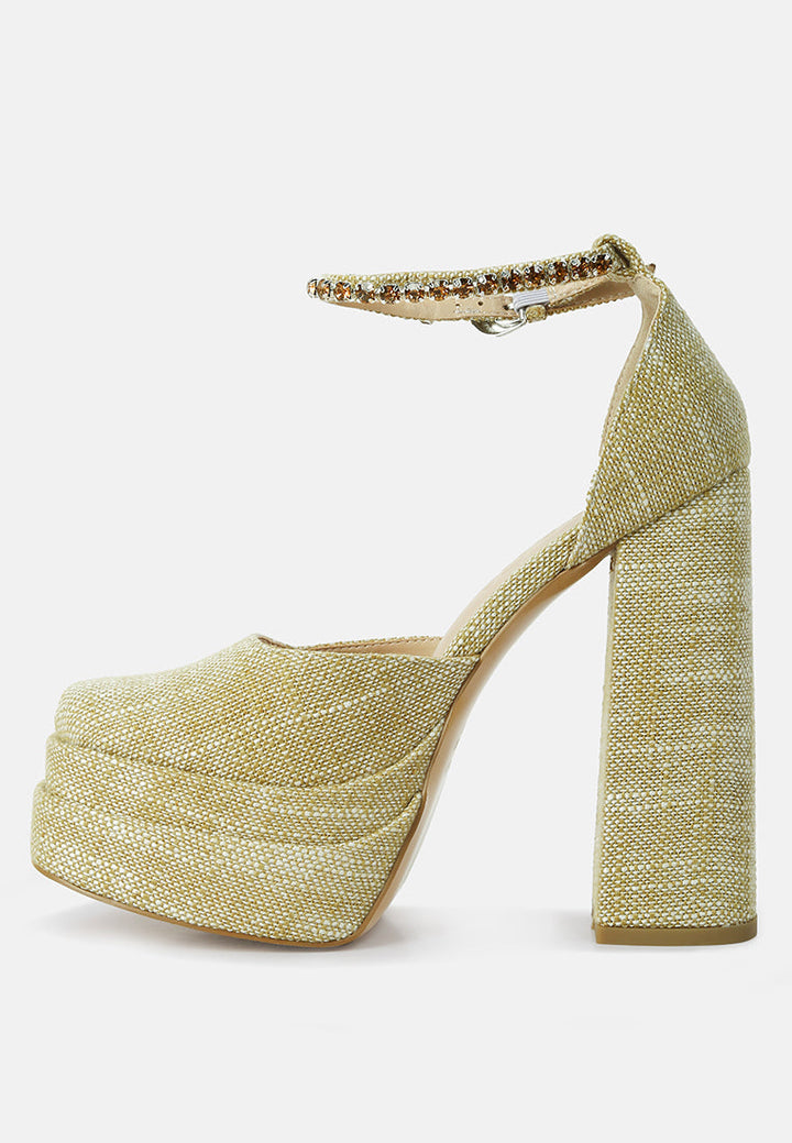 cosette diamanate embellished ankle strap high block heel sandals by ruw#color_brown