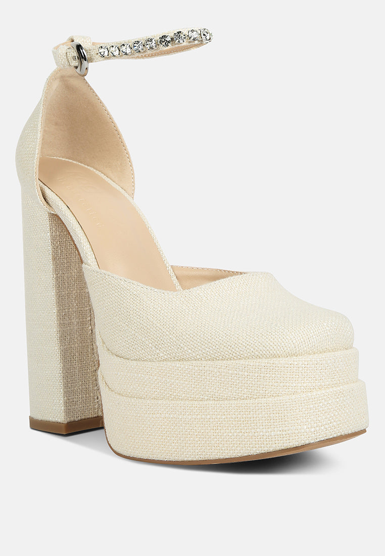 cosette diamanate embellished ankle strap high block heel sandals by ruw#color_off-white