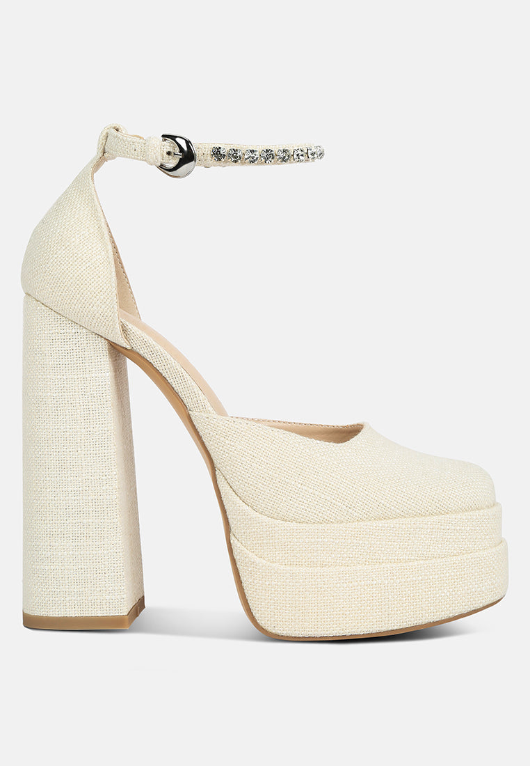 cosette diamanate embellished ankle strap high block heel sandals by ruw#color_off-white