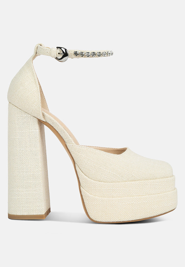 cosette diamanate embellished ankle strap high block heel sandals by ruw#color_off-white