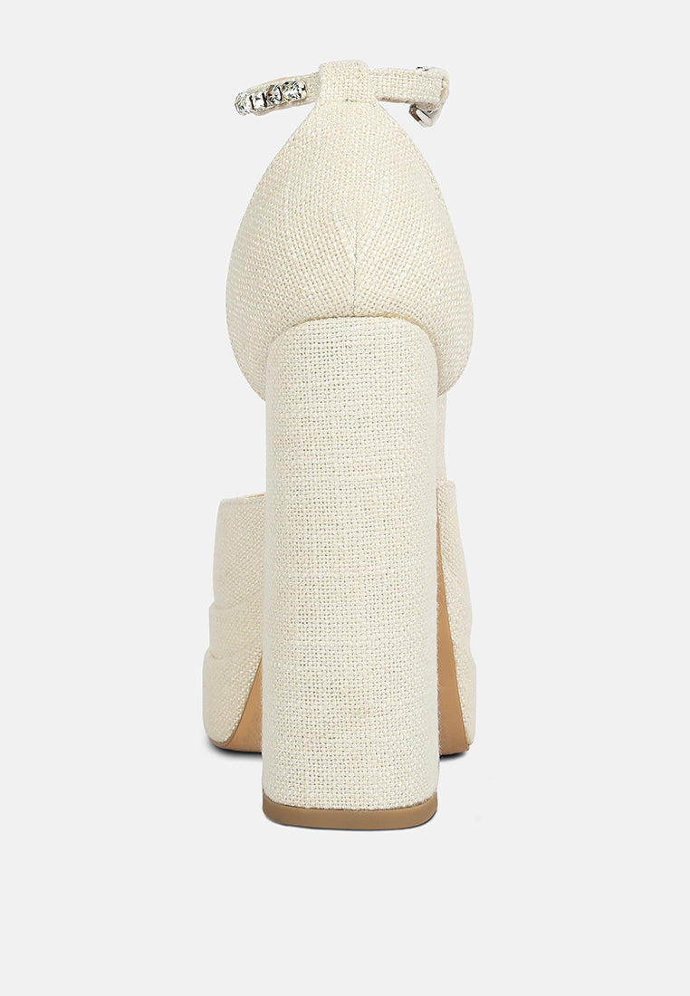 cosette diamanate embellished ankle strap high block heel sandals by ruw#color_off-white