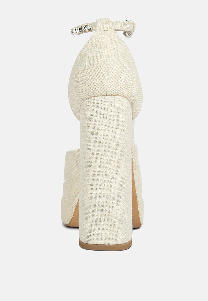 cosette diamanate embellished ankle strap high block heel sandals by ruw#color_off-white