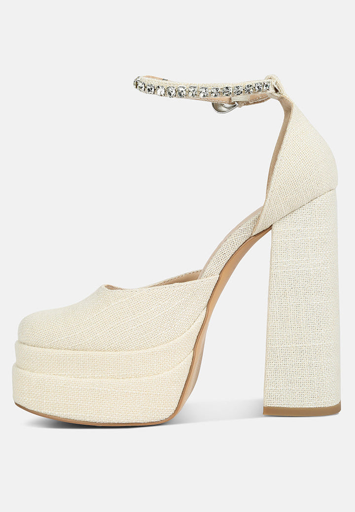 cosette diamanate embellished ankle strap high block heel sandals by ruw#color_off-white