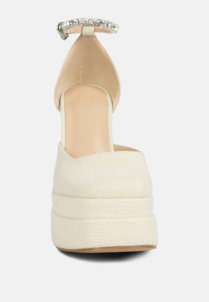 cosette diamanate embellished ankle strap high block heel sandals by ruw#color_off-white