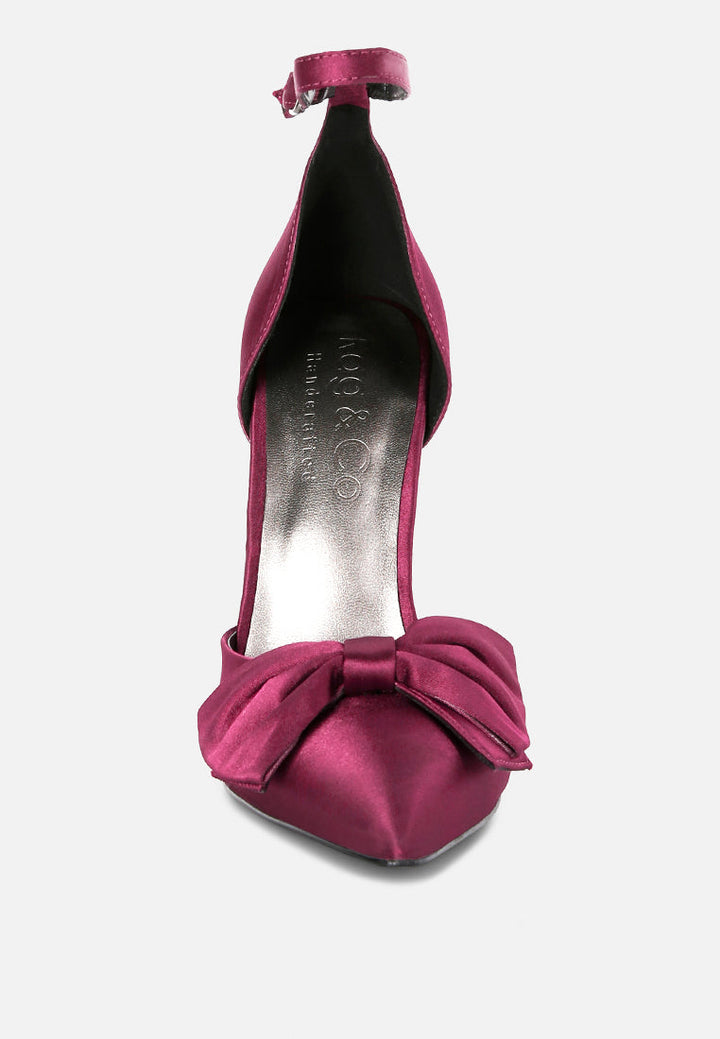 dingles high heeled satin bow sandals by ruw#color_burgundy