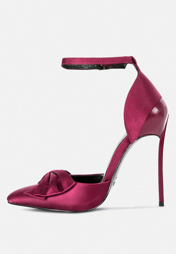 dingles high heeled satin bow sandals by ruw#color_burgundy