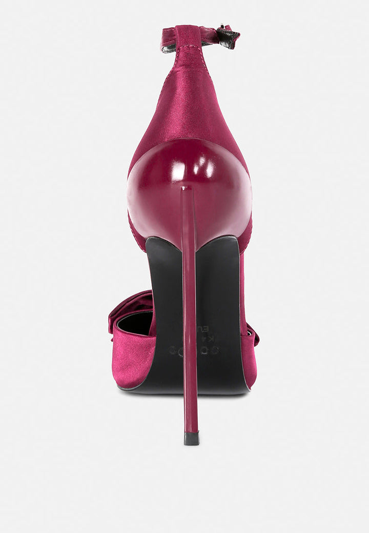 dingles high heeled satin bow sandals by ruw#color_burgundy