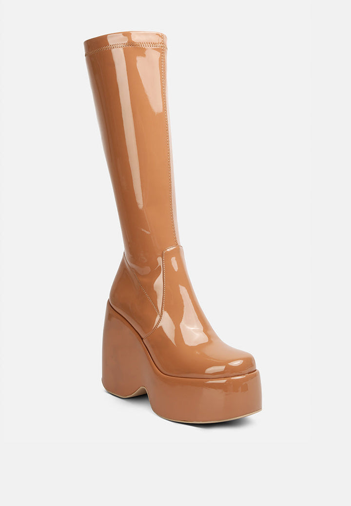 dirty dance patent high platfrom calf boots by ruw#color_beige