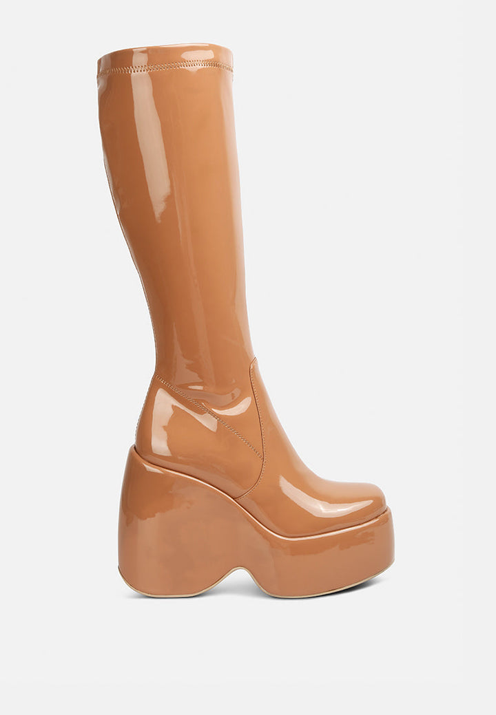 dirty dance patent high platfrom calf boots by ruw#color_beige