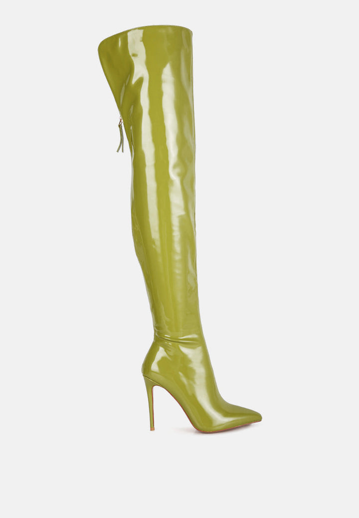 eclectic patent pu long stiletto boots by ruw#color_neon-green