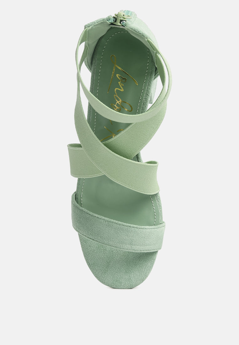 elastic strappy block heel sandals by ruw#color_green