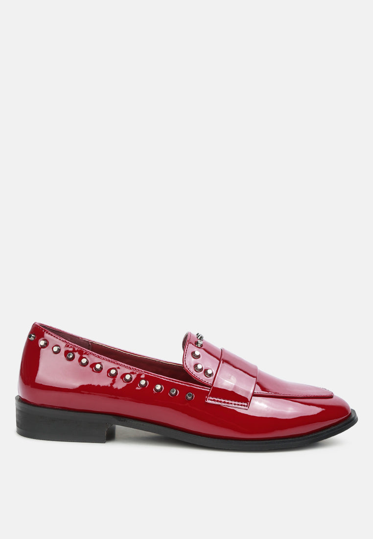 emilia patent stud penny loafers by ruw#color_burgundy