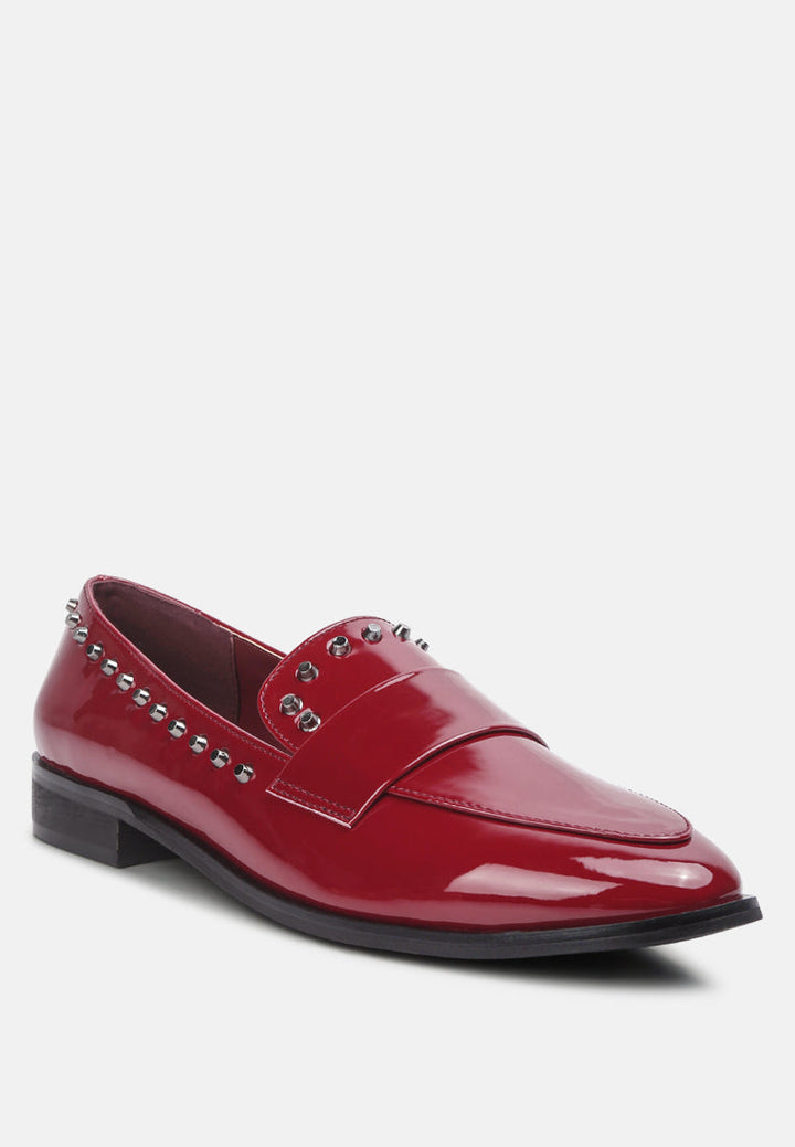 emilia patent stud penny loafers by ruw#color_burgundy