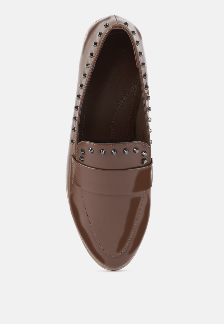 emilia patent stud penny loafers by ruw#color_tan