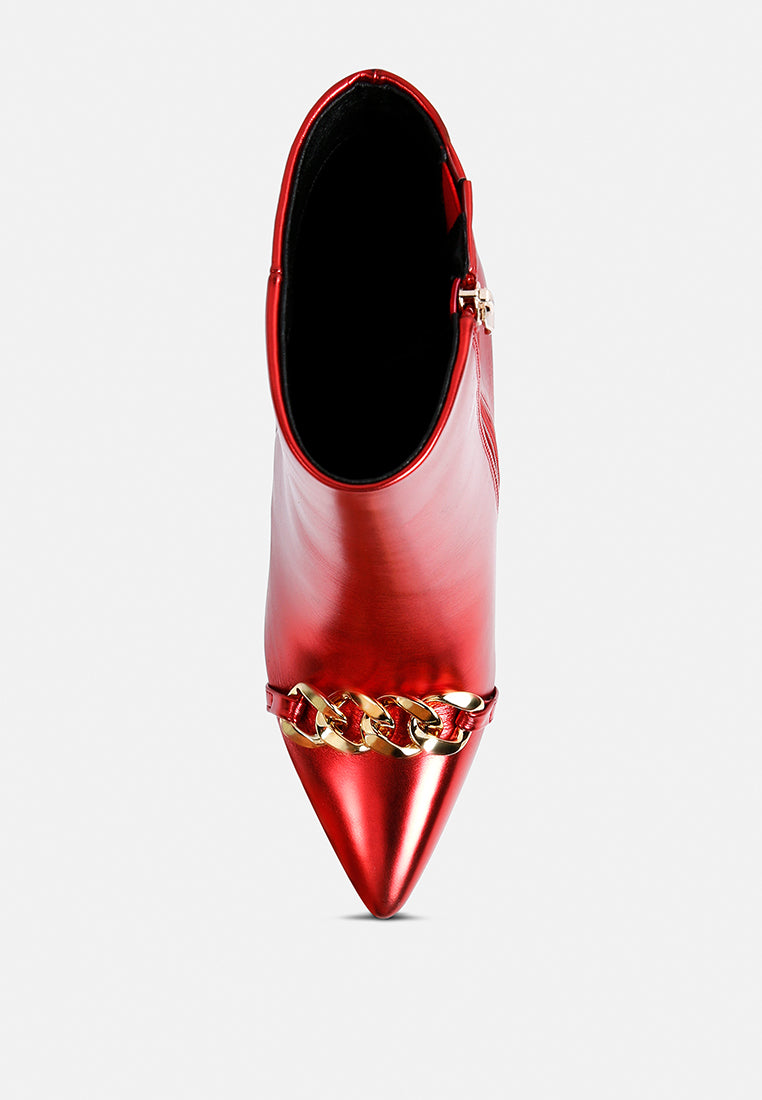 firefly metallic chain embellished stiletto ankle boots by ruw#color_red