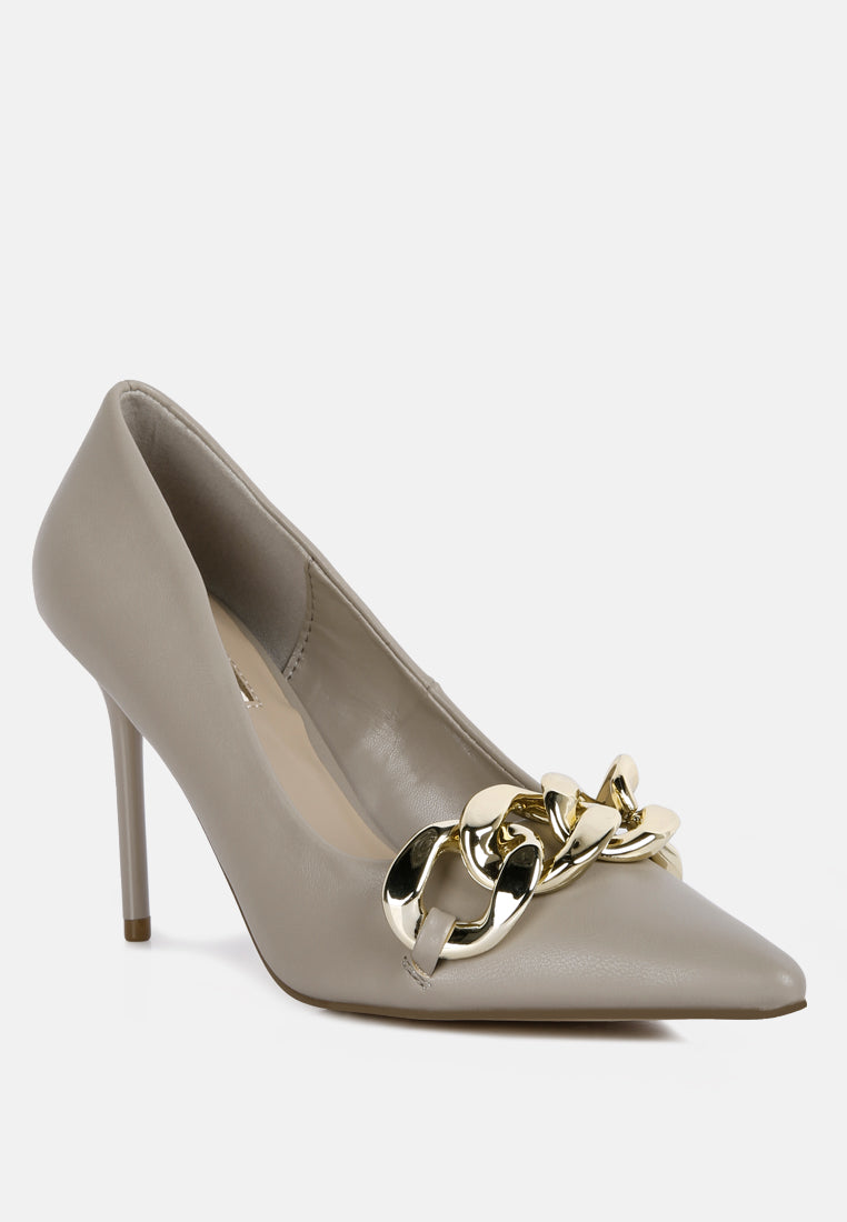 fontana link chain detail high heel pumps by ruw#color_taupe