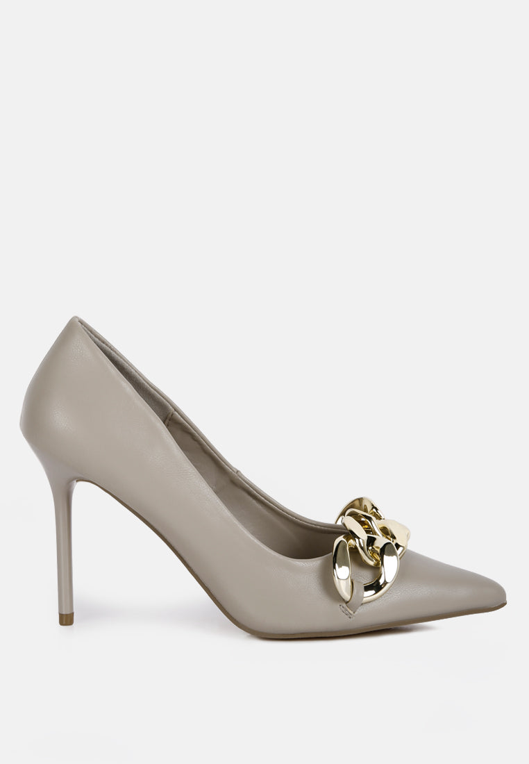 fontana link chain detail high heel pumps by ruw#color_taupe