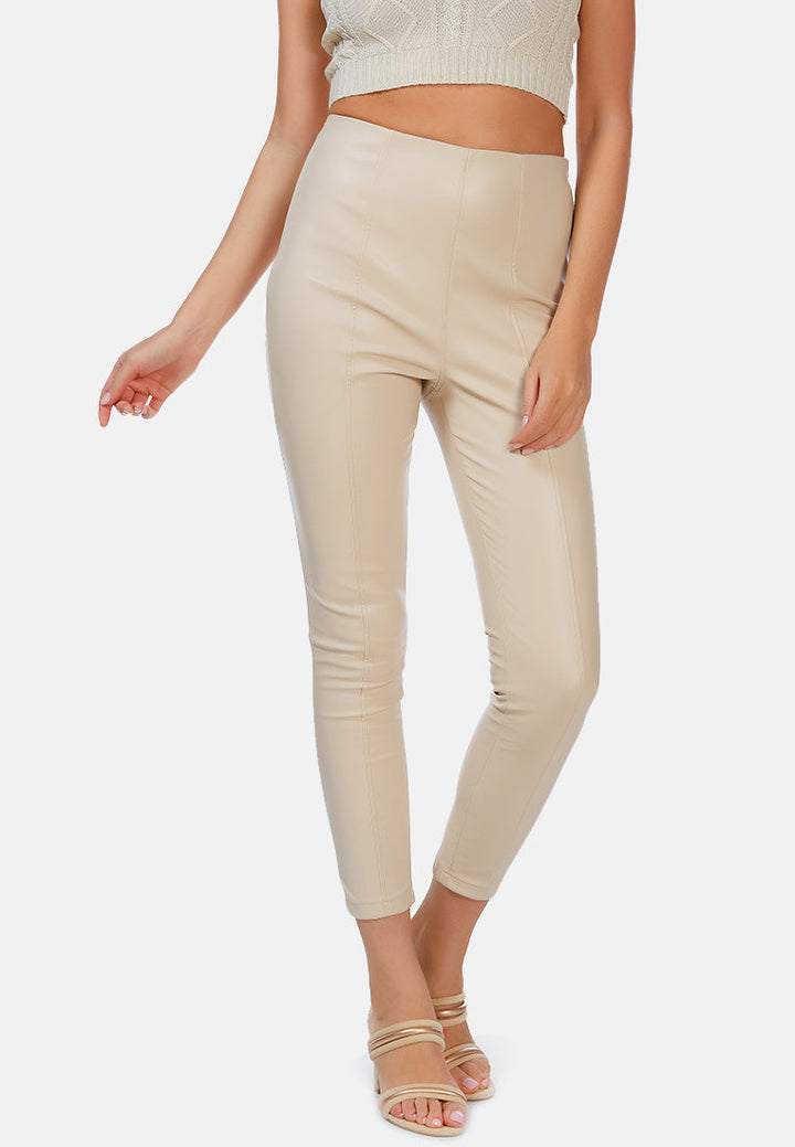 formal straight faux leather trousers by ruw#color_beige
