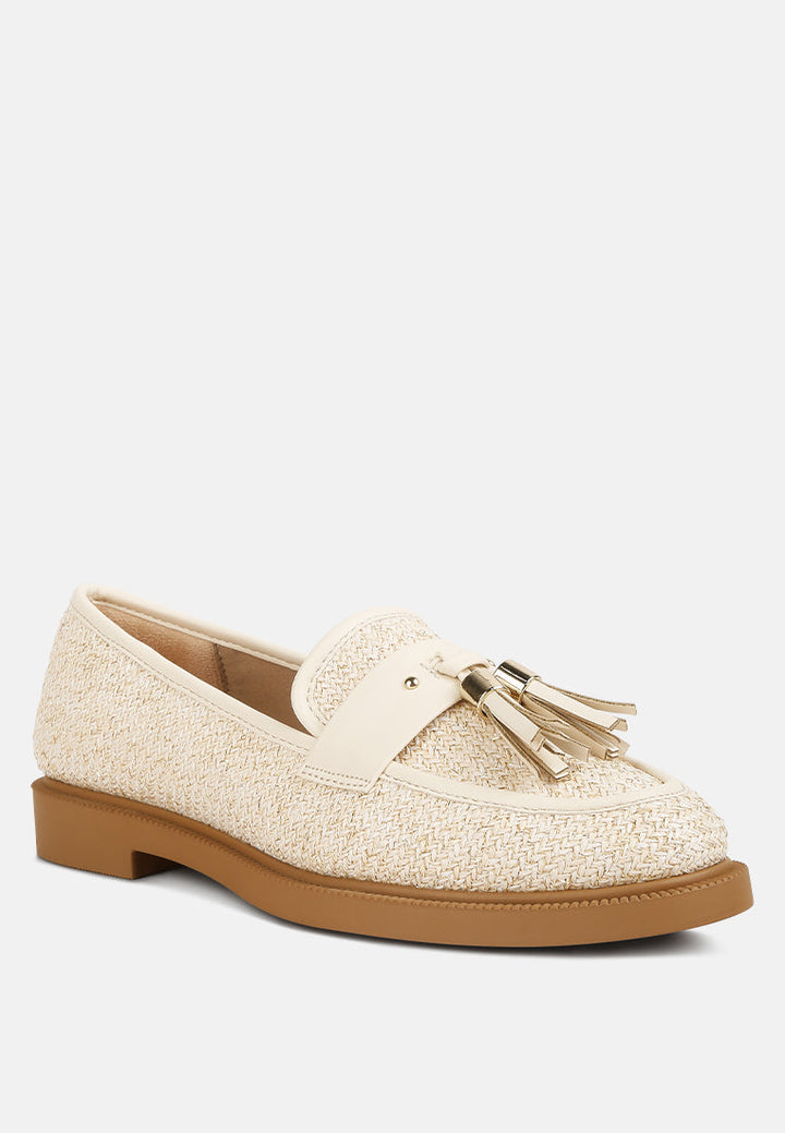 foxford tassle detail raffia loafers by ruw#color_cream