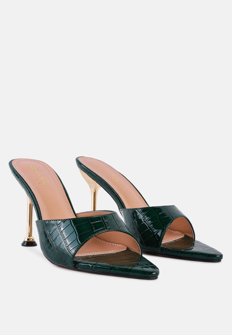 french cut croc texture patent faux leather sandals by ruw#color_green