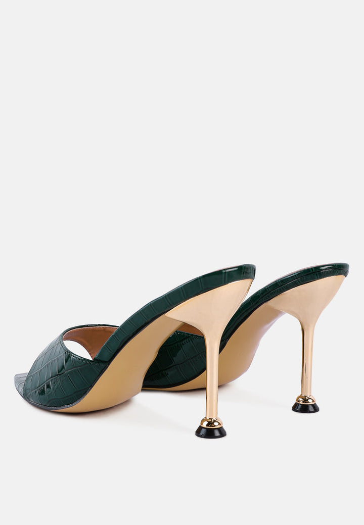 french cut croc texture patent faux leather sandals by ruw#color_green