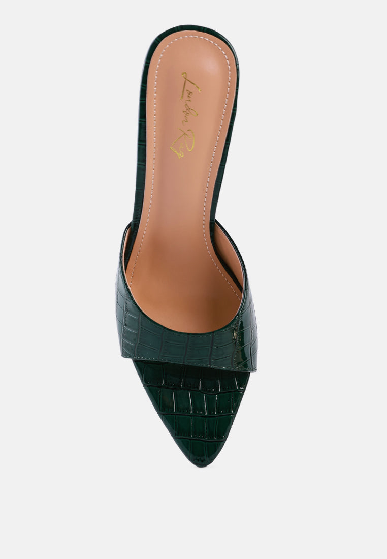 french cut croc texture patent faux leather sandals by ruw#color_green