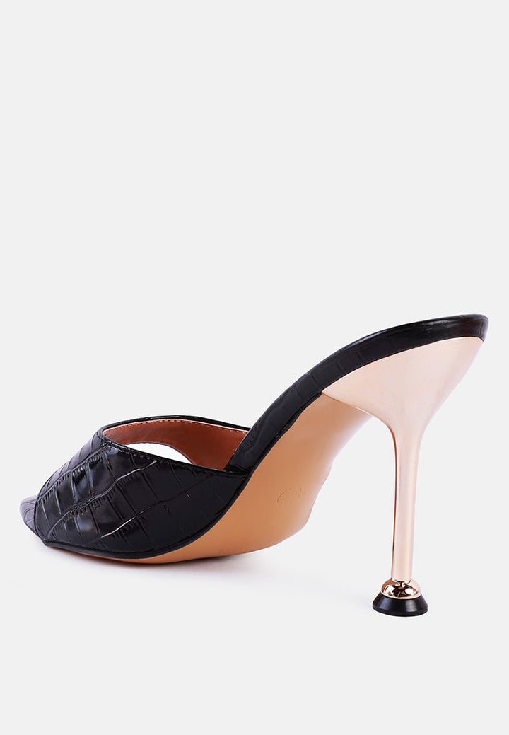 french cut croc texture patent faux leather sandals by ruw#color_black