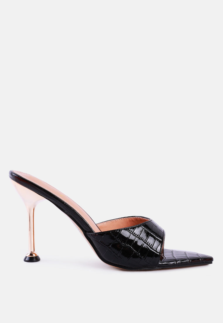french cut croc texture patent faux leather sandals by ruw#color_black