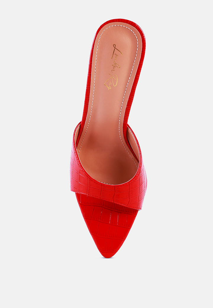 french cut croc texture patent faux leather sandals by ruw#color_red
