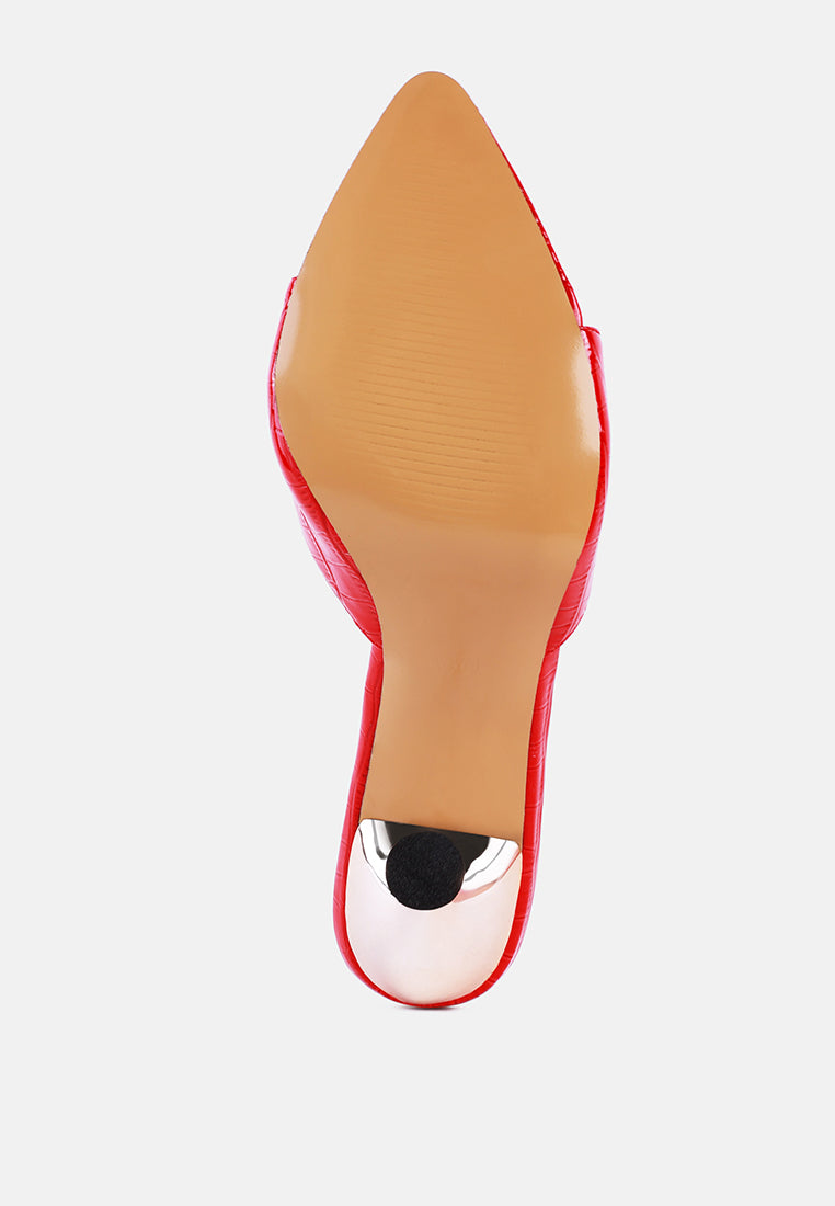 french cut croc texture patent faux leather sandals by ruw#color_red