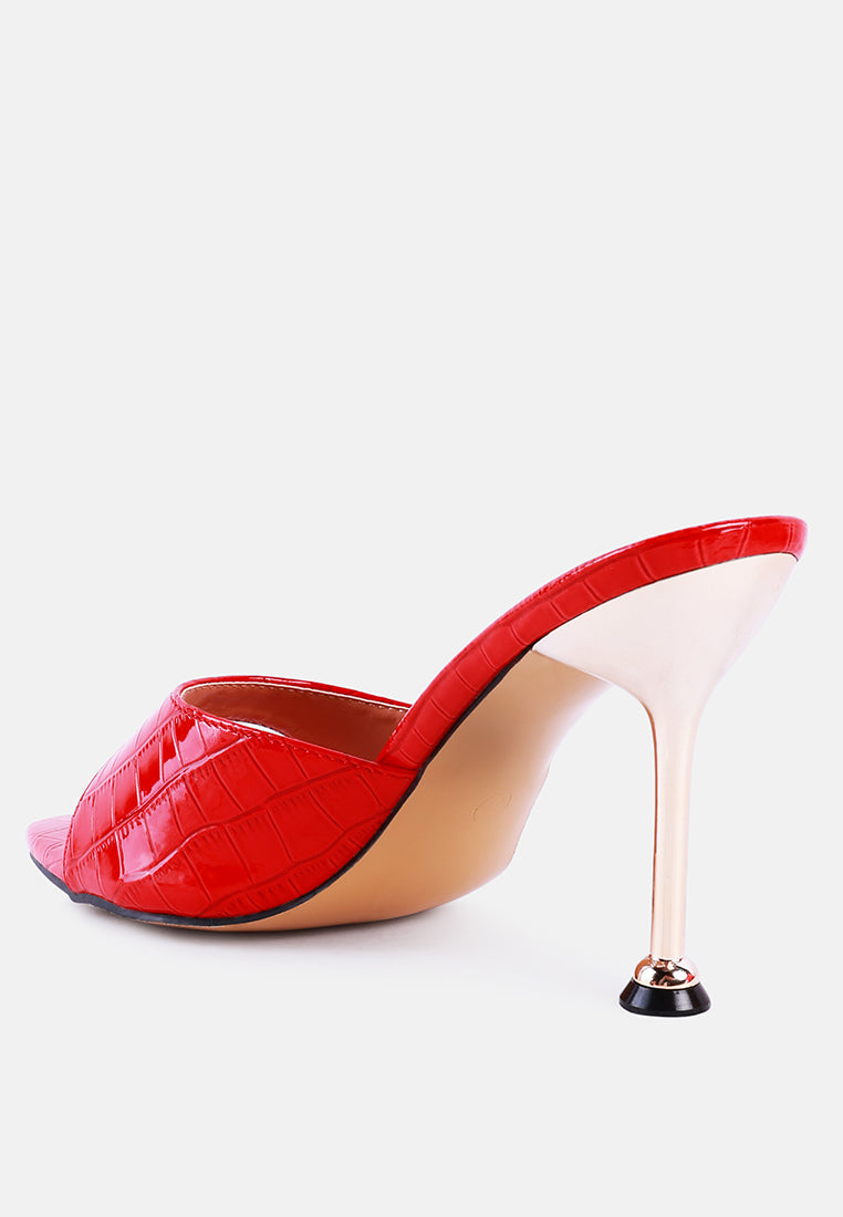 french cut croc texture patent faux leather sandals by ruw#color_red